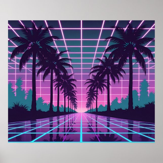 Vaporwave 80s Neon Grid Synthwave Poster (Frente)