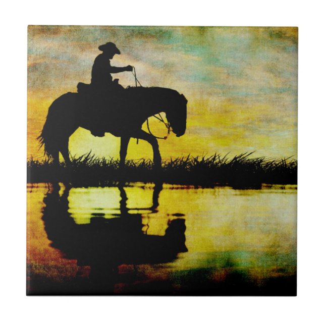 Vaqueiro a Cavalo ao Pôr do Sol. (Frente)