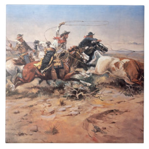 Vaqueiros que roping um boi, 1897 (óleo em canvas