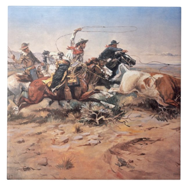 Vaqueiros que roping um boi, 1897 (óleo em canvas) (Frente)