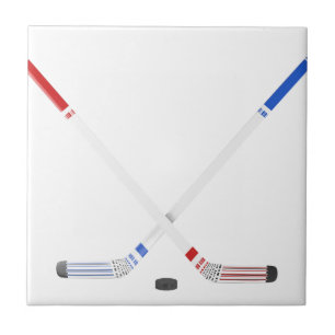 Varas e disco de hóquei em gelo