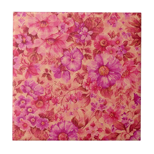 Várias Flores em Flor em Rosa e Roxo Quente (Frente)