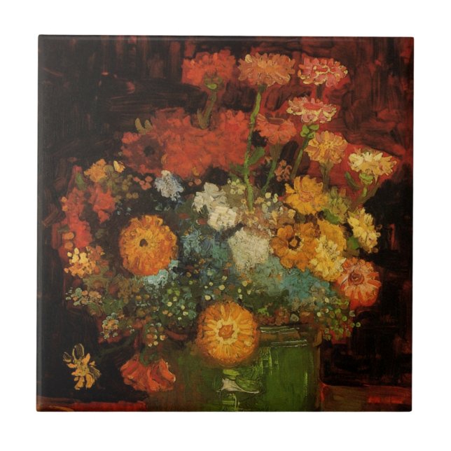 Vase "Ainda viva" com Zinnias por Vincent van Gogh (Frente)