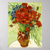 Vase com Cornflower e Poppies Poster