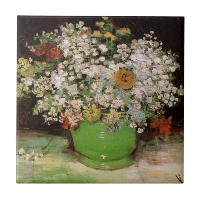 Vase com Flores da Zinnia por Vincent van Gogh (Frente)