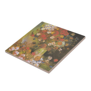 Vase com flores e papoilas, peonias e crisânime