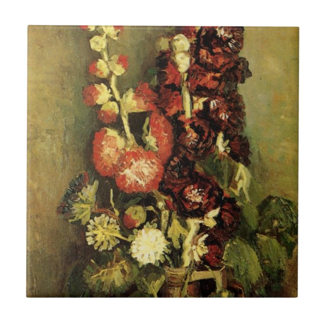 Vase com Hollyhocks por Vincent van Gogh (Frente)