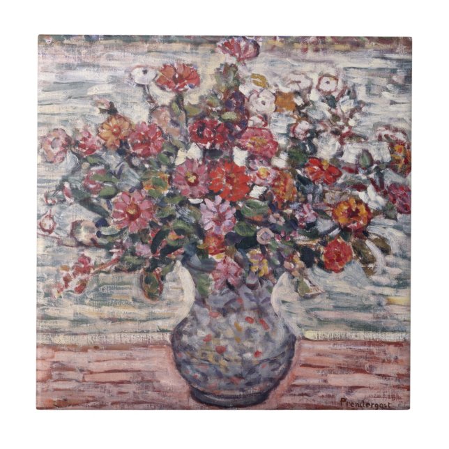 Vase das Flores, Zinnias, por Maurice Prendergast (Frente)