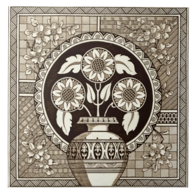 Vase Estético Vitoriano dos Girassóis Sepia (Frente)