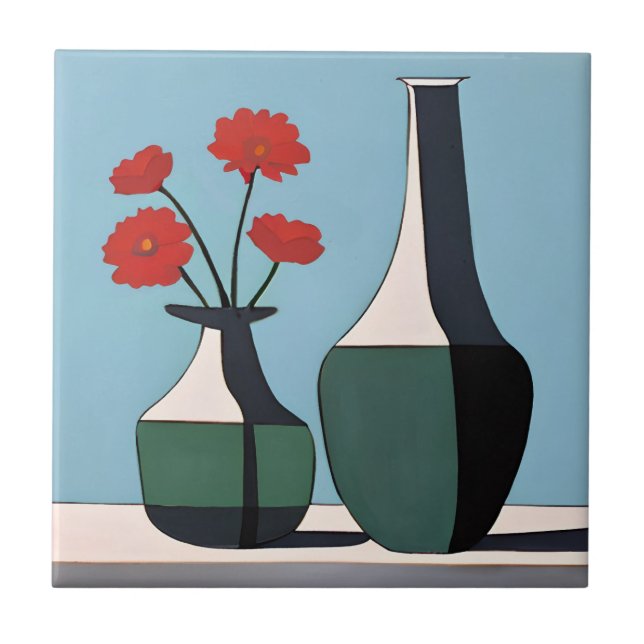 Vases Pretas e Brancas com Flores Vermelhas (Frente)