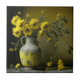Vaso Antigo de Flores Amarelas