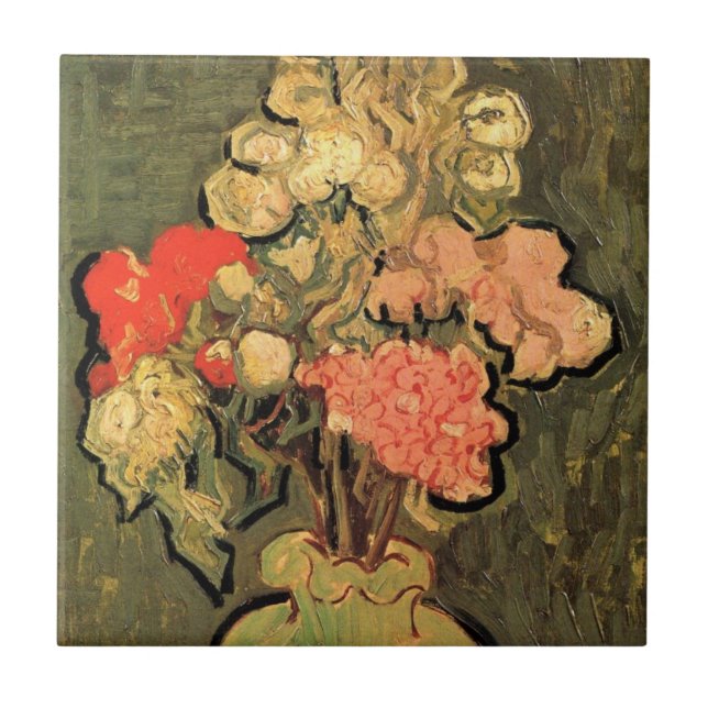 Vaso com Malvas Rosadas por Vincent van Gogh (Frente)
