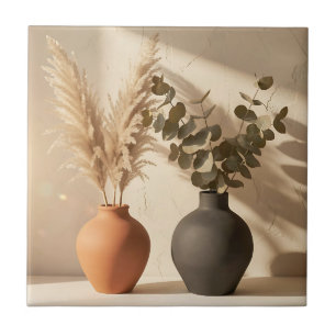 Vaso de Cerâmica Boho Pampas Eucalipto Natureza Mo