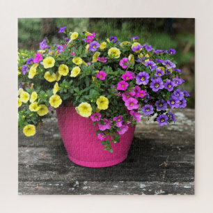 Vaso de Flores Rosa e Amarelo Floral Quebra-Cabeça