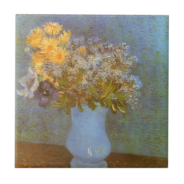 Vaso de lilases, margaridas e anêmonas de Vincent  (Frente)