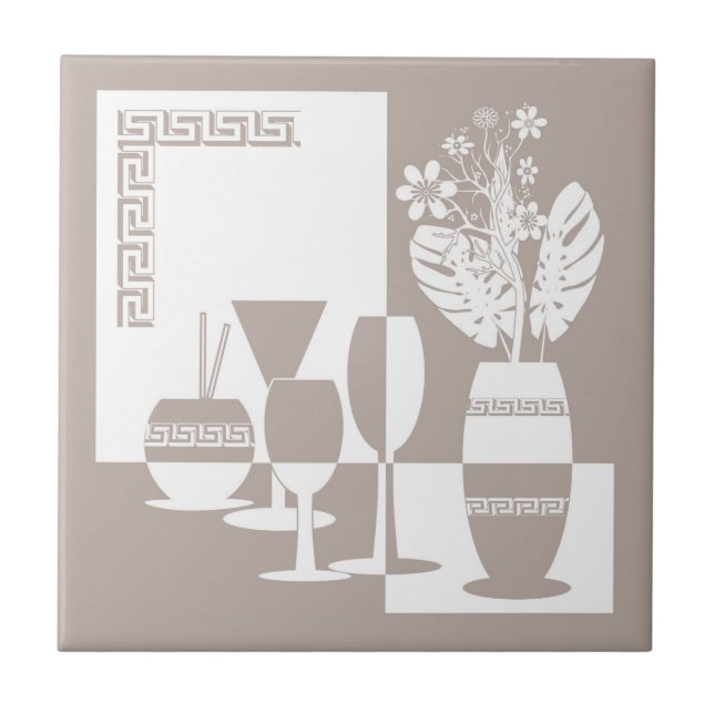 Vaso de pintura com flores e vidros de vinho (Frente)