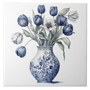 Vaso de Tulipa Azul Vintage Chinoiserie Arte Flora