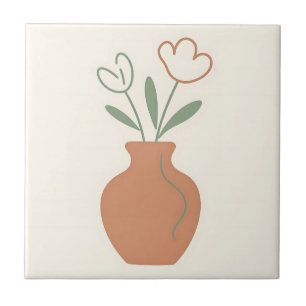 Vaso de Tulipa Minimalista Arte de Linha