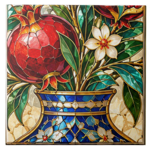 Vaso de Vidro Pintado Damasco & Romã Otomana