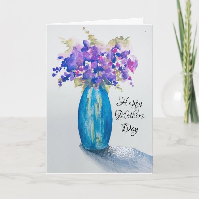 Vaso de Violetas Cartão do Dia das Mães (Frente)