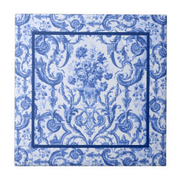 Vaso floral Elegante Monograma azul toile de jouy