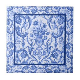 Vaso floral Elegante Monograma azul toile de jouy
