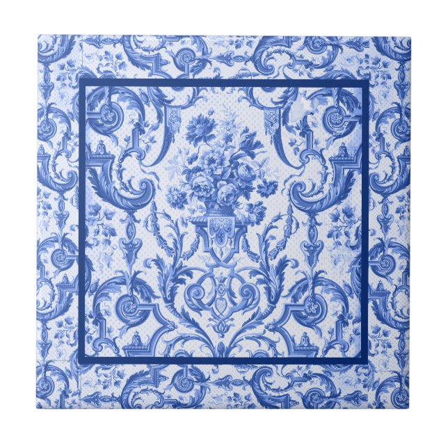 Vaso floral Elegante Monograma azul toile de jouy (Frente)