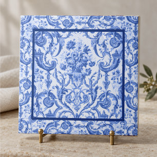 Vaso floral elegante Toile de Jouy azul monograma