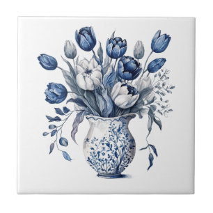 Vaso Floral Vintage Azul Chinoiserie
