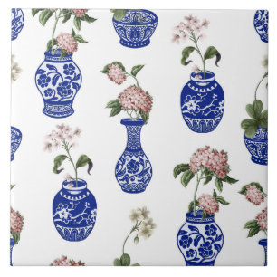 Vasos e flores azuis de Chinoiserie