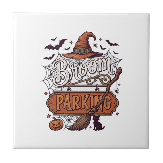 Vassoura estacionada Halloween Bruxa Chapéu Cabo P (Frente)