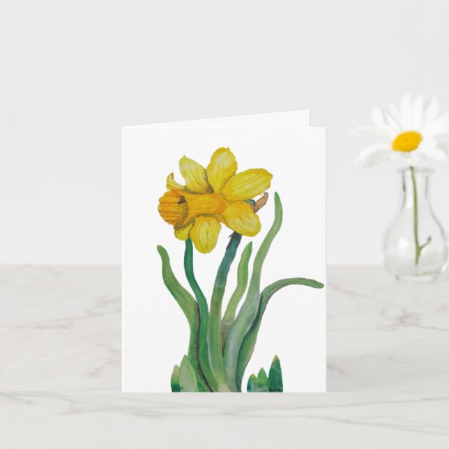 Vazio de cartão de saudação de aquarela Daffodil (Planta pequena)