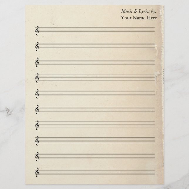 Vazio Sheet Music 10 Stave Vintage - Antiga Página (Frente)