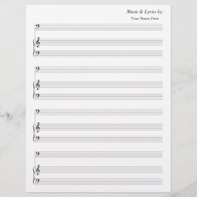 Vazio Sheet Music 4 Stave Bass e Piano (Frente)