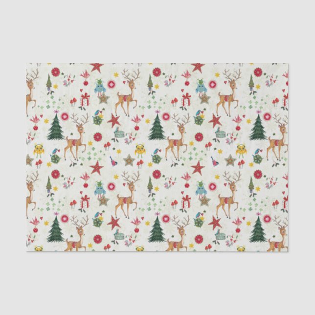 Veado Alegre Natal Menina | Papel de Seda (Frente )