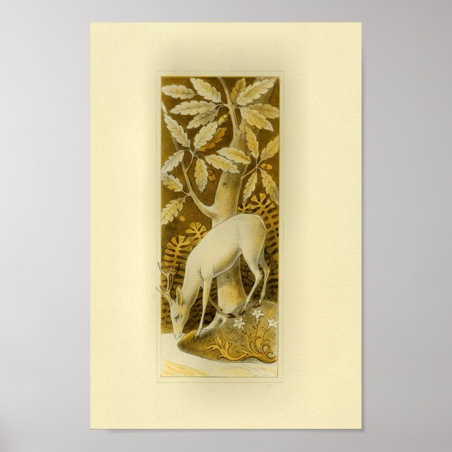 Veado branco místico em Woods 1877 Impressão (Frente)