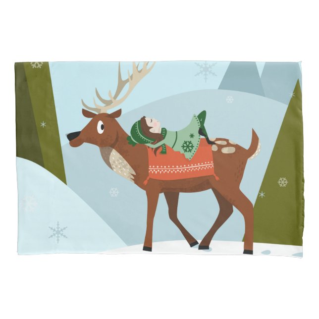 Veado de inverno e elfo na neve. (Frente)