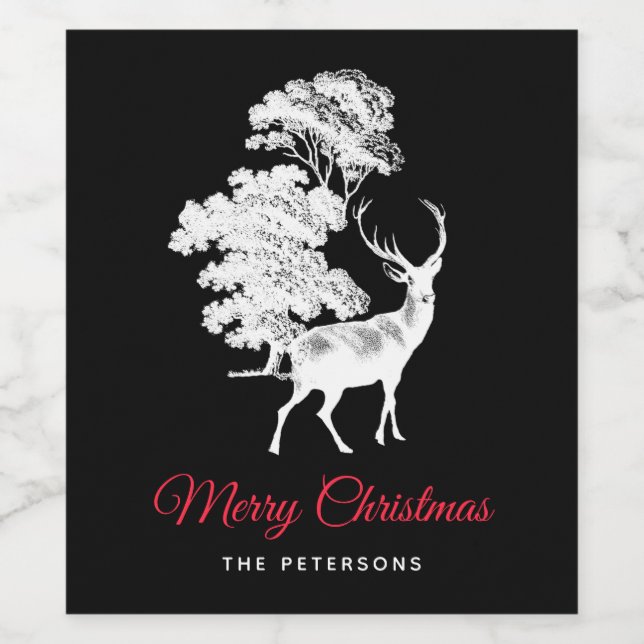 Veado Elegante Festivo na Floresta - Rótulo Negro (Rótulo Único)
