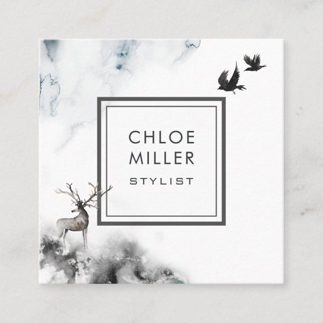 Veado Enchanted do cartão de visita do quadrado da (Frente)