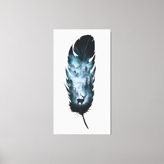 Veado místico em Canvas grande de penas na florest (Frente)