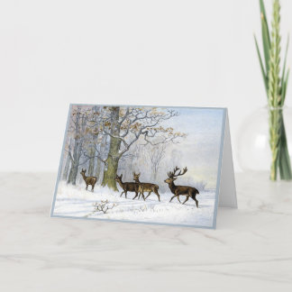 Veado vitorioso de cartão de Natal em Snowy Woods
