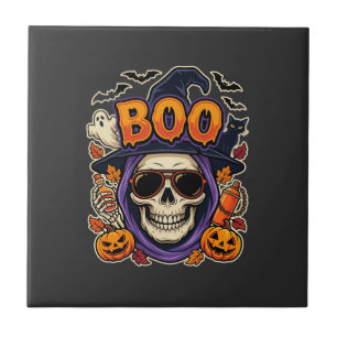 Vector de Óculos de Sol Crânio Boo de Halloween