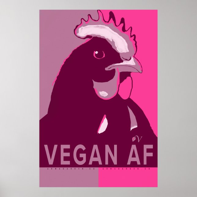 Vegan AF Pink Camo Pop Art Chicken Poster (Frente)