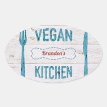 Vegan, cozinha personalizada, adesivos Oval