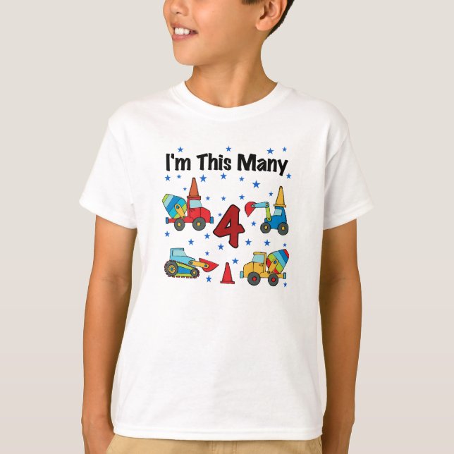 Veículos de Construção - 4ª Camisetas de Aniversár (Frente)