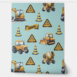 Veículos de construção de cor azul clara e amarela