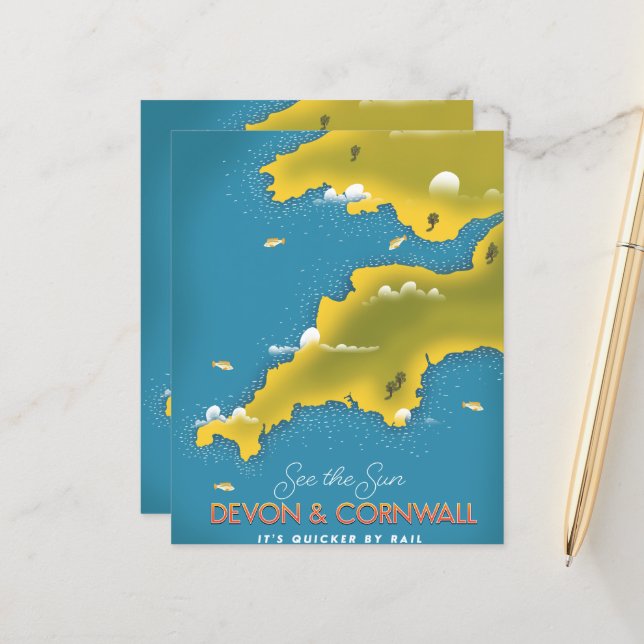Veja o Sol - Cartaz de viagem de Devon & Cornwall. (Frente/Verso In Situ)