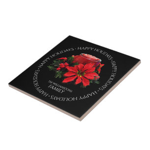 Vela de Natal Vermelho Festiva, Holly e Poinsettia