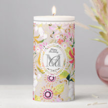 Vela de Pilar de Cinza Chic Floral Glamor