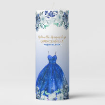 Vela de Pilar de Quinceañera Azul Floral
